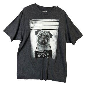 Chemistry Men's Size XL Pug Mug Shot Short Sleeve Dark Gray EUC